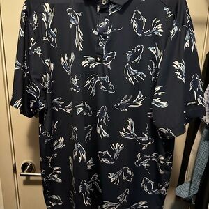 Bad Birdie Artistic Blue and White Polo Shirt